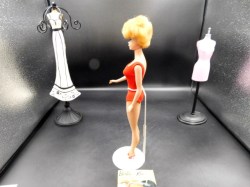 blonde barbie bubble red suit side view